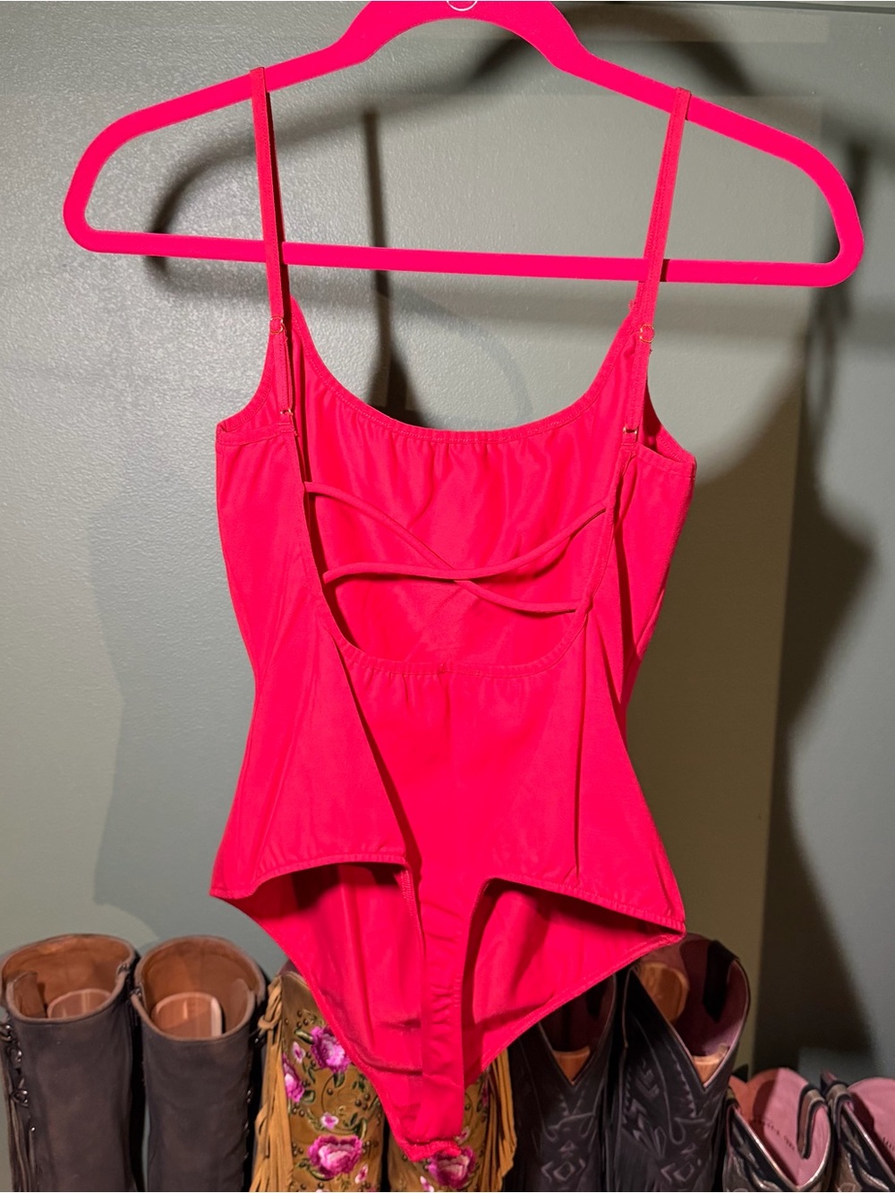 Free People Red Strappy Bodysuit LG
